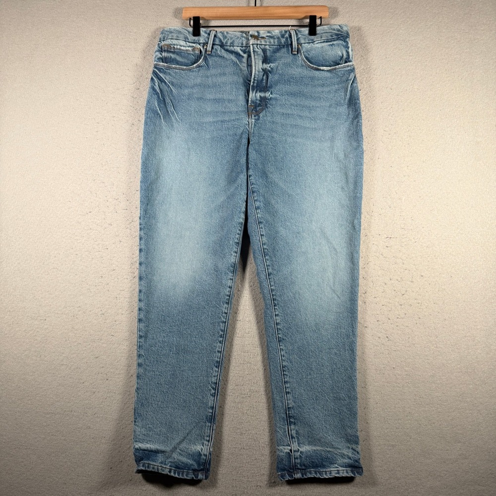 Good American Good Straight Light Blue High Rise Jeans GW062T 14/32 Womens 36x28